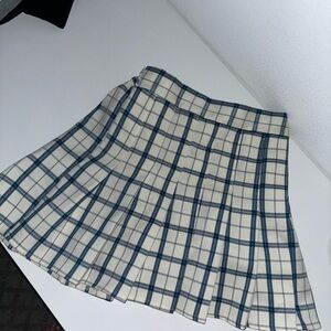 Princess Polly Checkered Skater Skirt in Blue and Cream